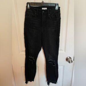 Good American Black Ankle Cropped Jeans with Distressed Details